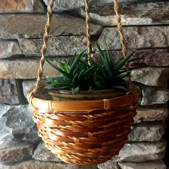 Vintage Hanging Wicker Basket Macrame Plant Hanger